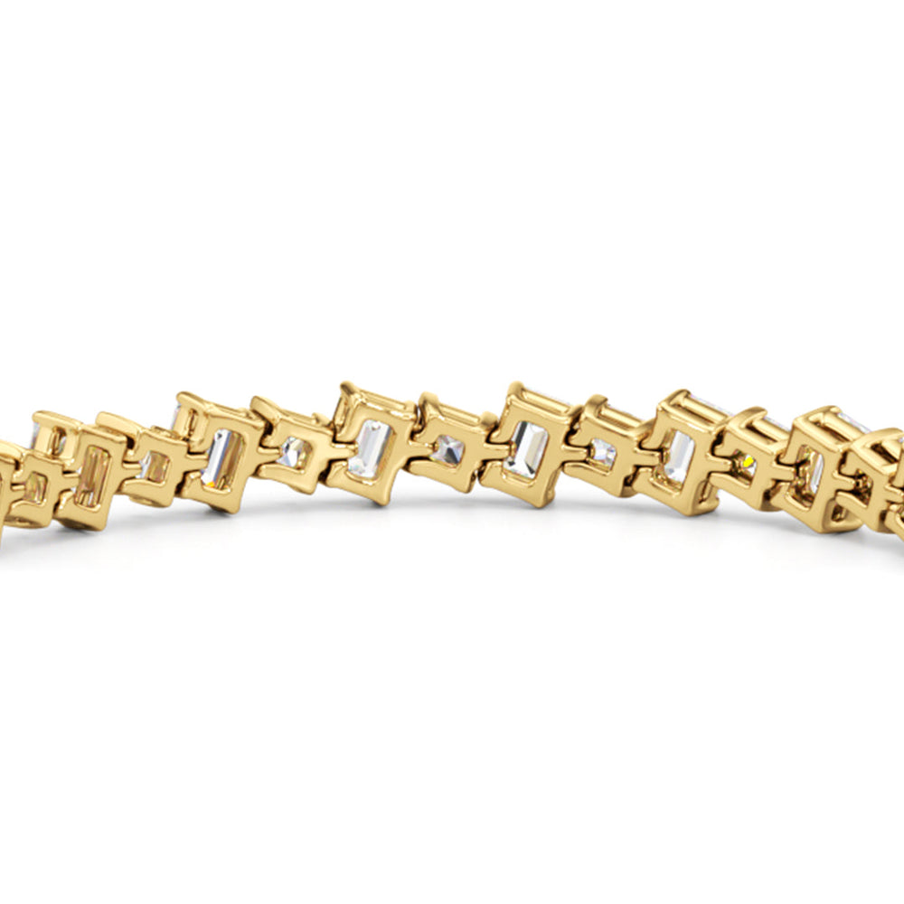 Emerald and Princess Herringbone Tennis Bracelet with 13 3/4 Cut Diamond in 14KT Yellow Gold view 8
