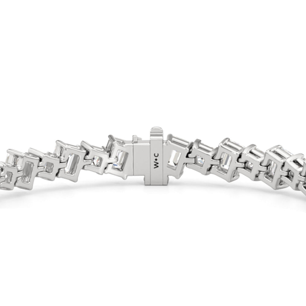 Emerald and Princess Herringbone Tennis Bracelet with 13 3/4 Cut Diamond in 14KT White Gold view 7
