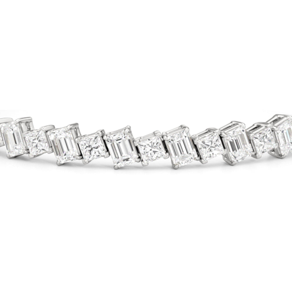 Emerald and Princess Herringbone Tennis Bracelet with 13 3/4 Cut Diamond in 14KT White Gold view 6
