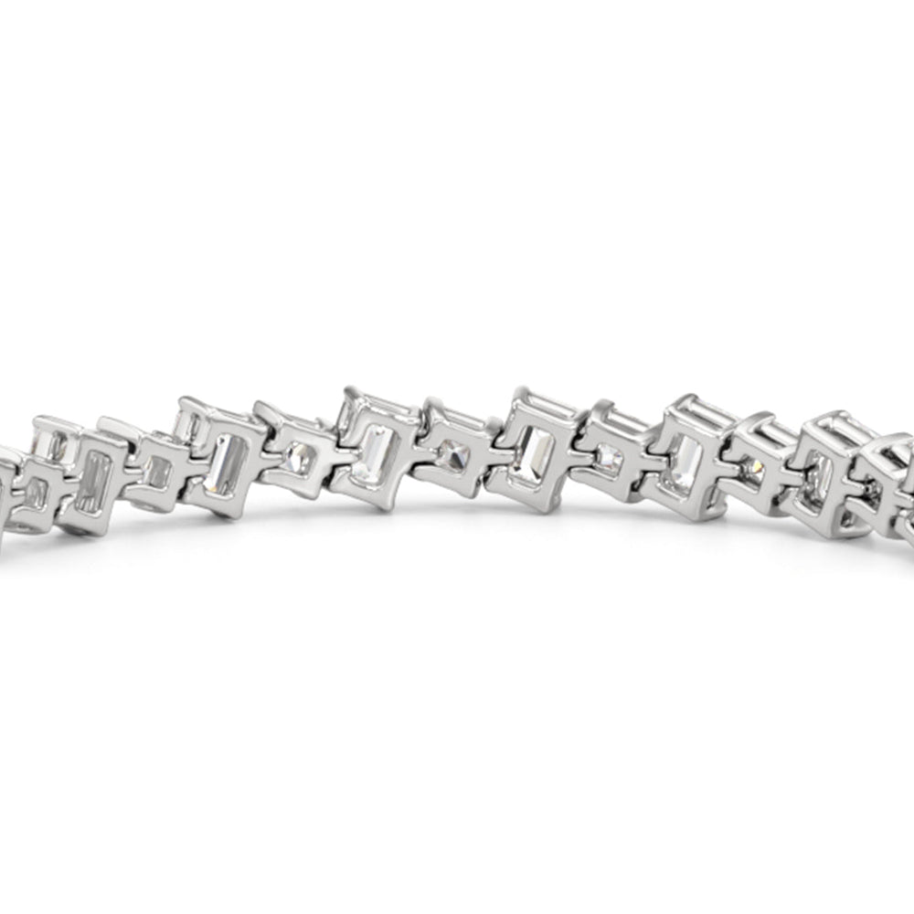 Emerald and Princess Herringbone Tennis Bracelet with 13 3/4 Cut Diamond in 14KT White Gold view 8

