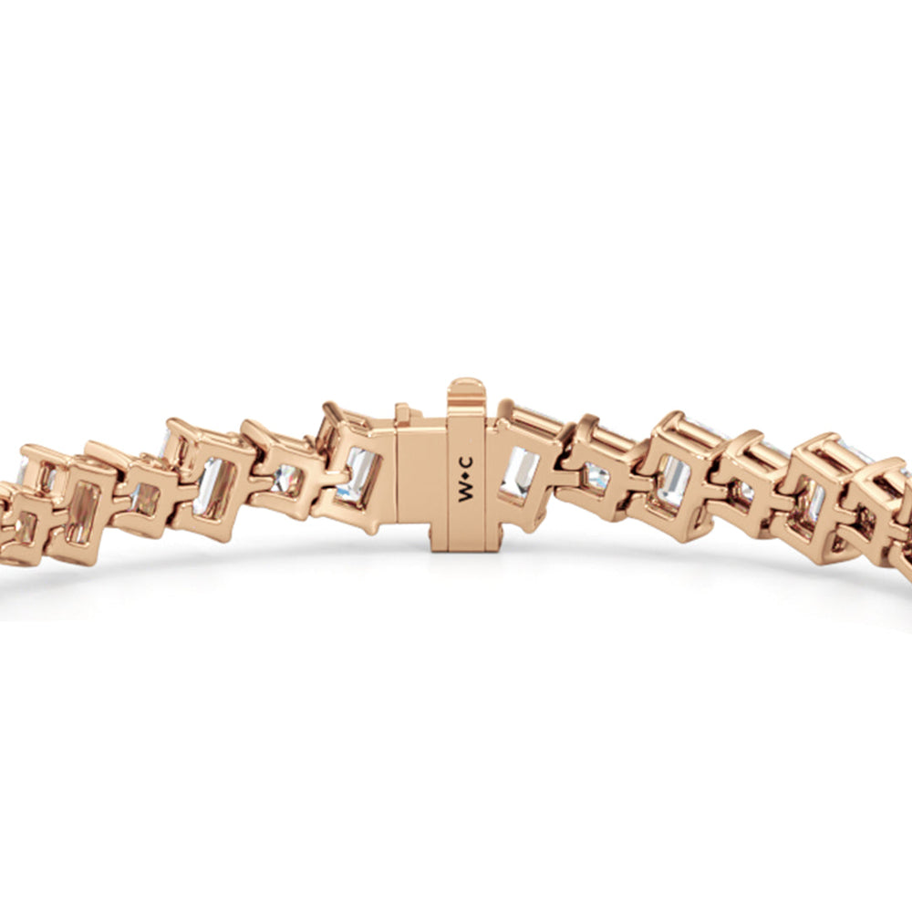 Emerald and Princess Herringbone Tennis Bracelet with 13 3/4 Cut Diamond in 14KT Rose Gold view 7
