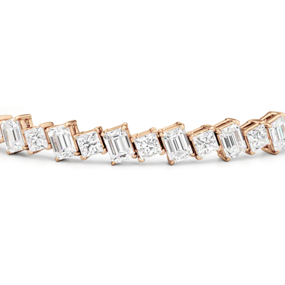 Emerald and Princess Herringbone Tennis Bracelet with 13 3/4 Cut Diamond in 14KT Rose Gold view 6

