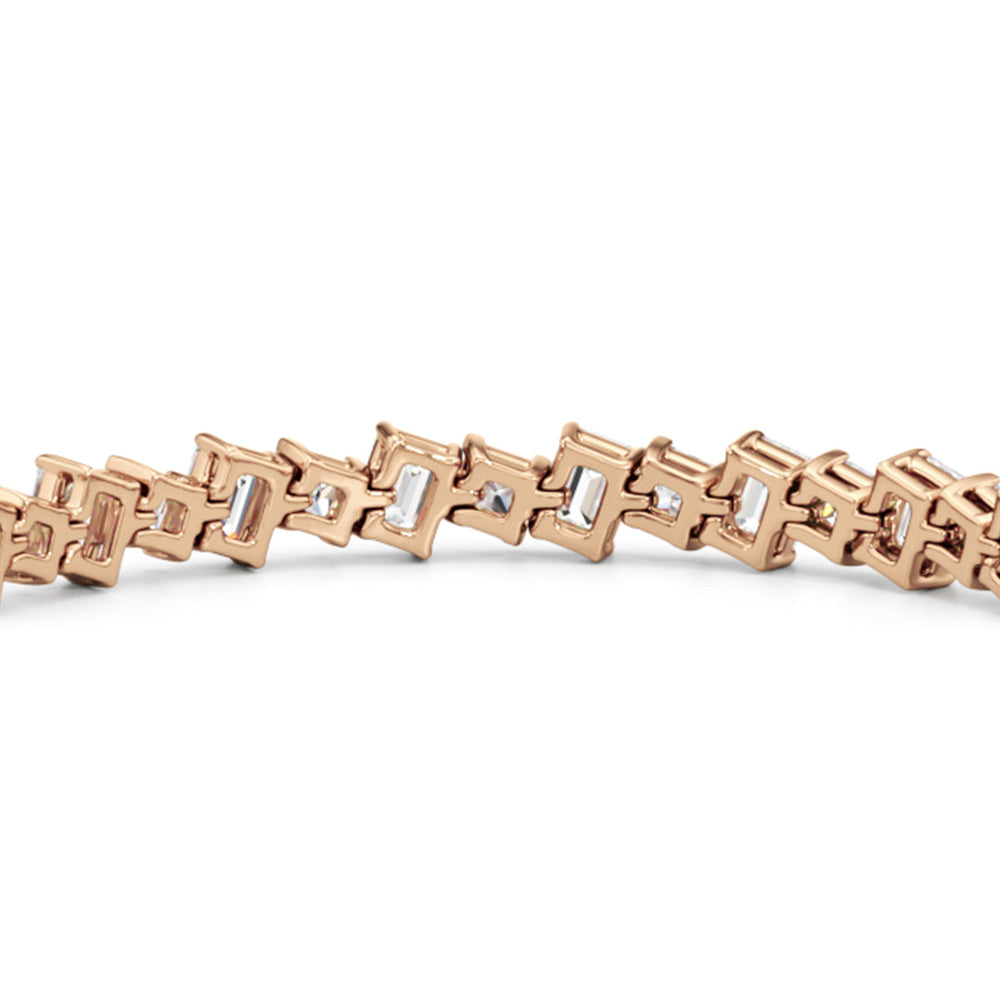 Emerald and Princess Herringbone Tennis Bracelet with 13 3/4 Cut Diamond in 14KT Rose Gold view 8
