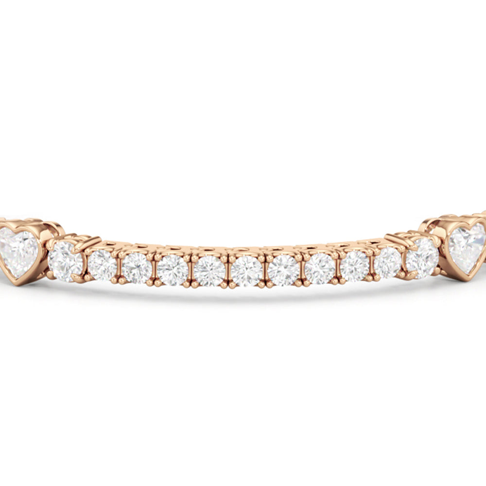 Bezeled Heart Station with Round Diamonds Tennis Bracelet with 9 Cut Diamond in 14KT Rose Gold view 6
