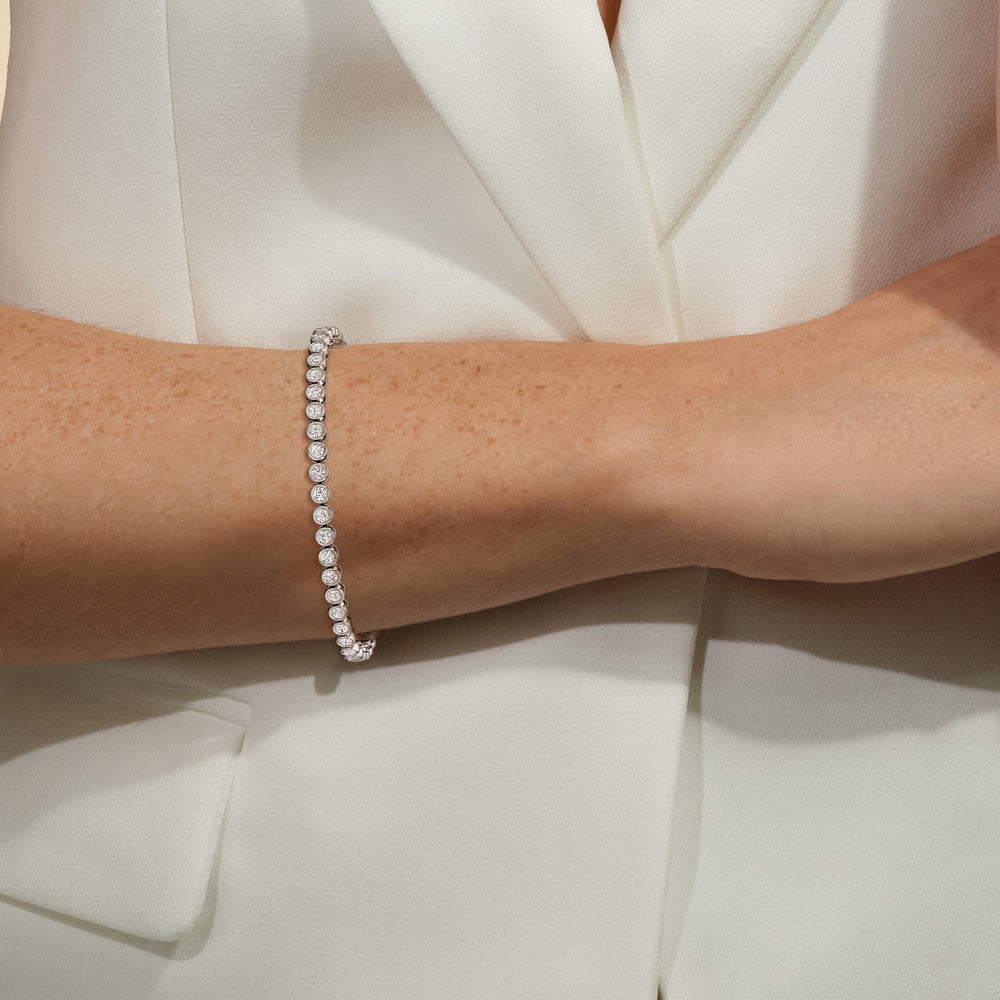 Bezel Set Round Lab Diamond Tennis Bracelet with 4 Cut Diamond in 14KT Rose Gold view 4
