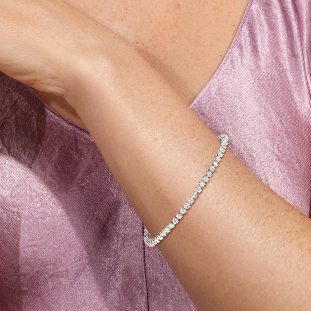 Contemporary 3-Prong Round Lab Diamond Tennis Bracelet with 3 Cut Diamond in 14KT Rose Gold view 3
