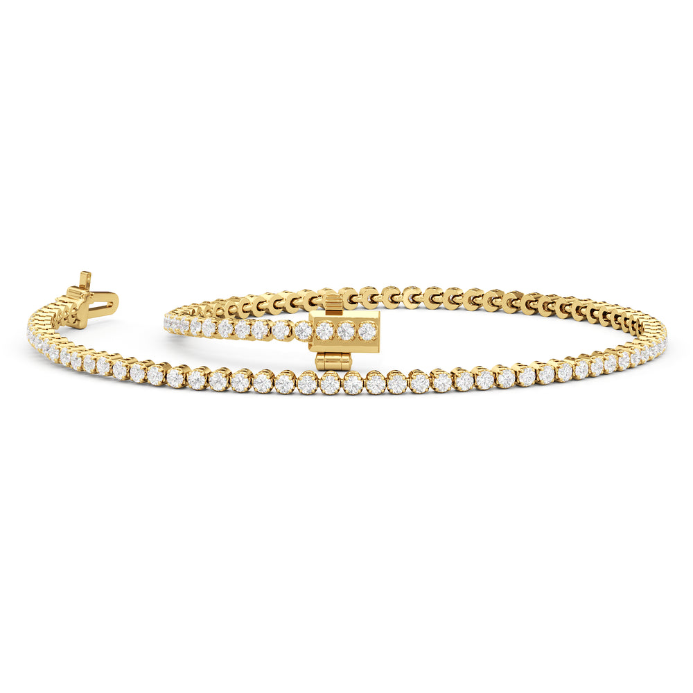 Four Prong Lab Diamond Tennis Bracelet with 1 Cut Diamond in 14KT Yellow Gold view 2
