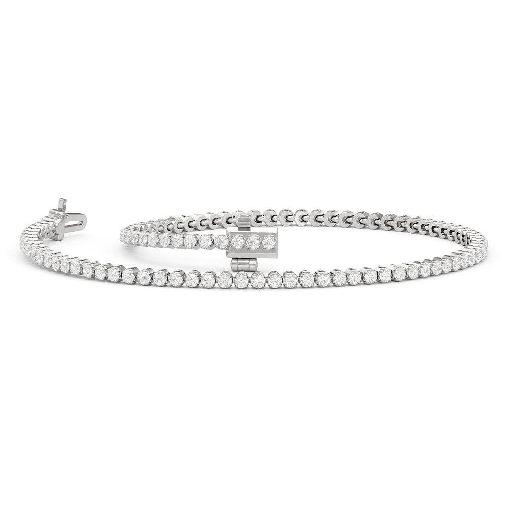 Four Prong Lab Diamond Tennis Bracelet with 1 Cut Diamond in 14KT White Gold view 2
