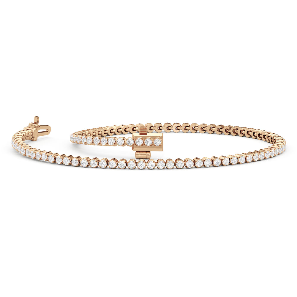 Four Prong Lab Diamond Tennis Bracelet with 1 Cut Diamond in 14KT Rose Gold view 2
