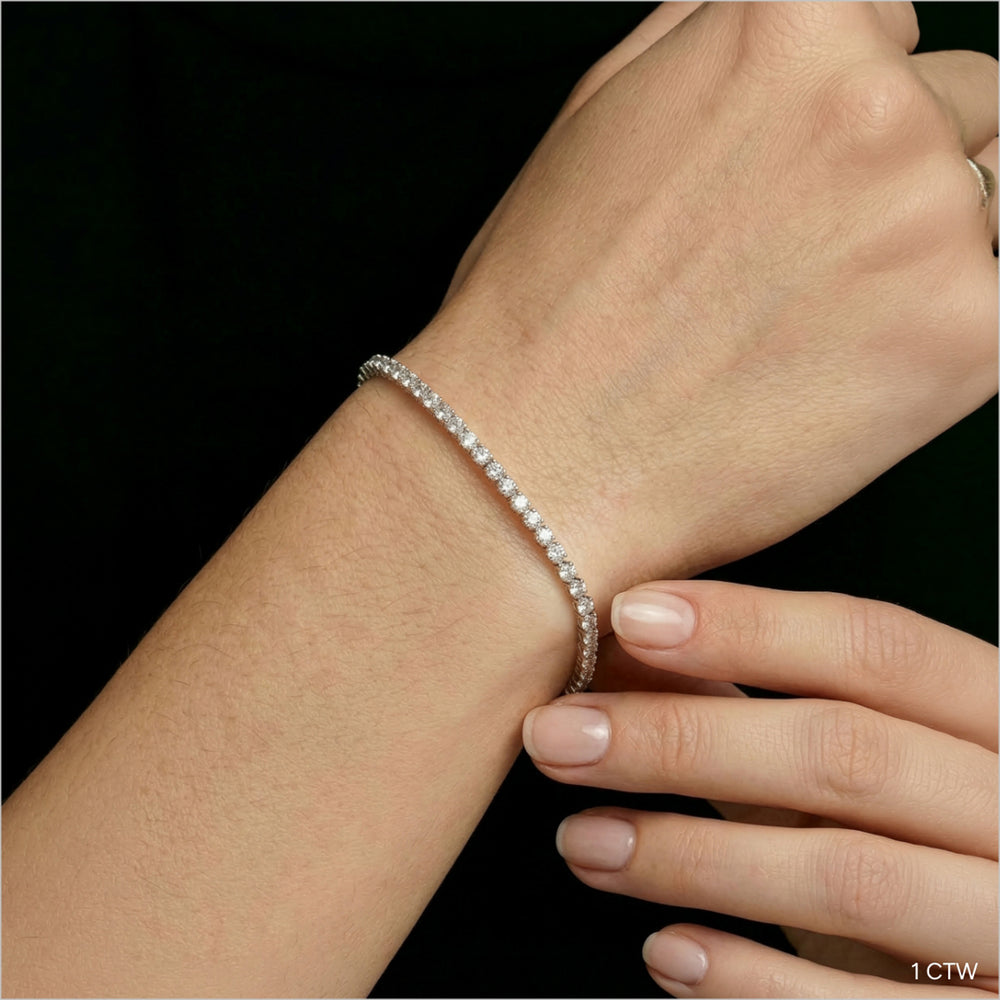 Four Prong Lab Diamond Tennis Bracelet with 1 Cut Diamond in 14KT Rose Gold view 3
