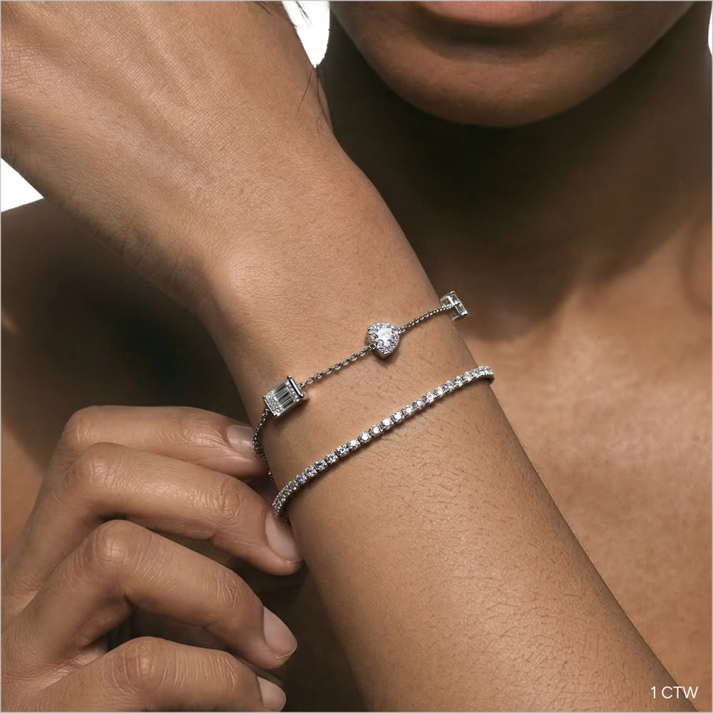 Four Prong Lab Diamond Tennis Bracelet with 1 Cut Diamond in 14KT Yellow Gold view 4
