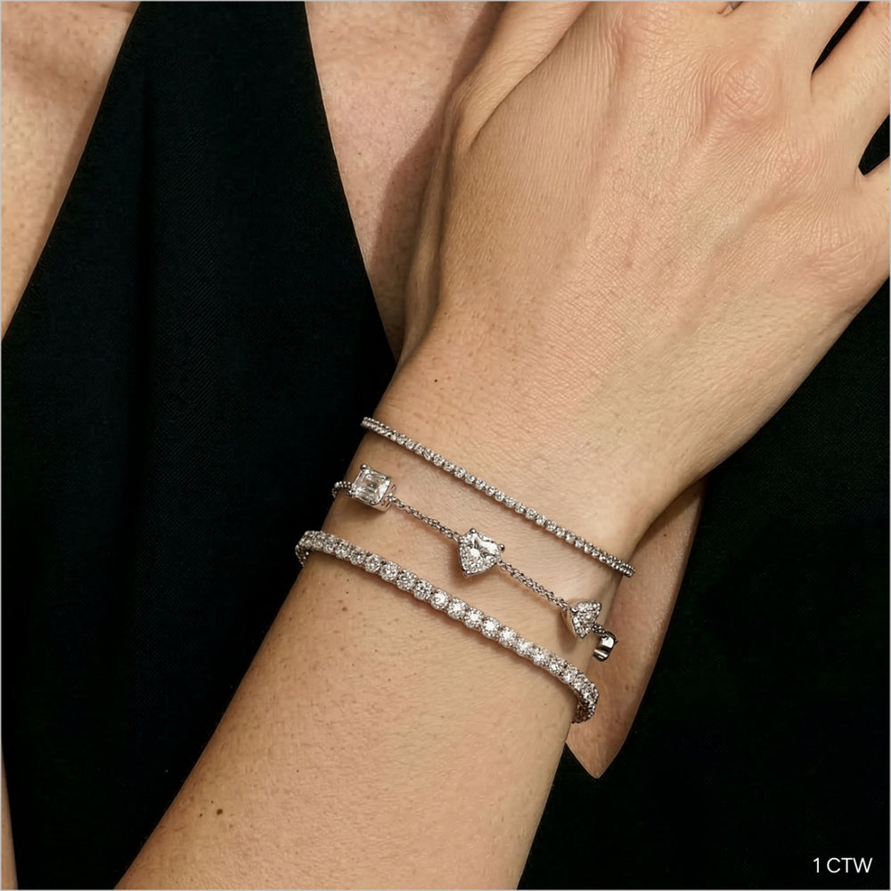 Four Prong Lab Diamond Tennis Bracelet with 1 Cut Diamond in 14KT Yellow Gold view 5
