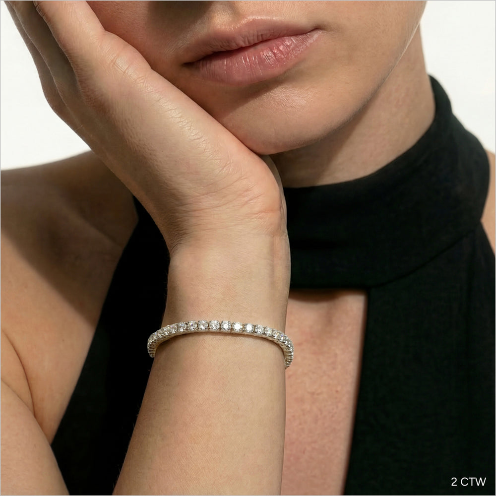 Four Prong Lab Diamond Tennis Bracelet with 2 Cut Diamond in 14KT Rose Gold view 3
