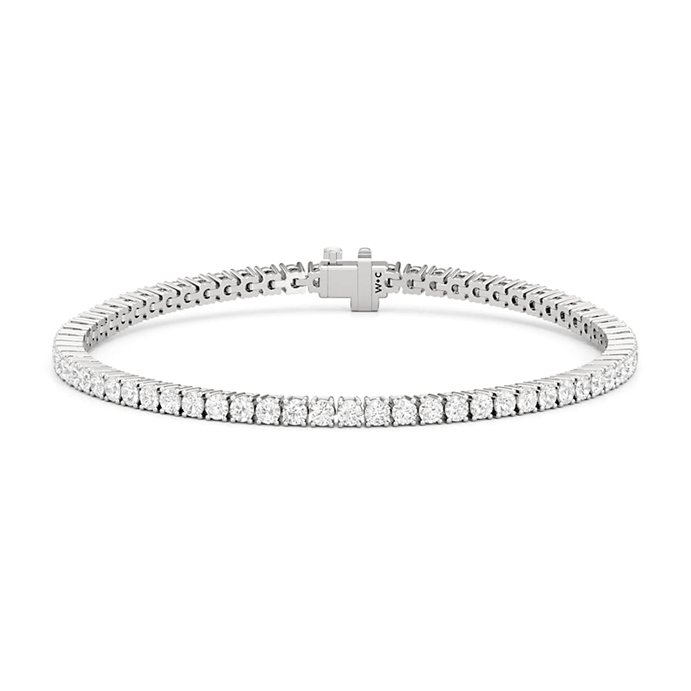 Four Prong Lab Diamond Tennis Bracelet with 3 Cut Diamond in 14KT White Gold view 1
