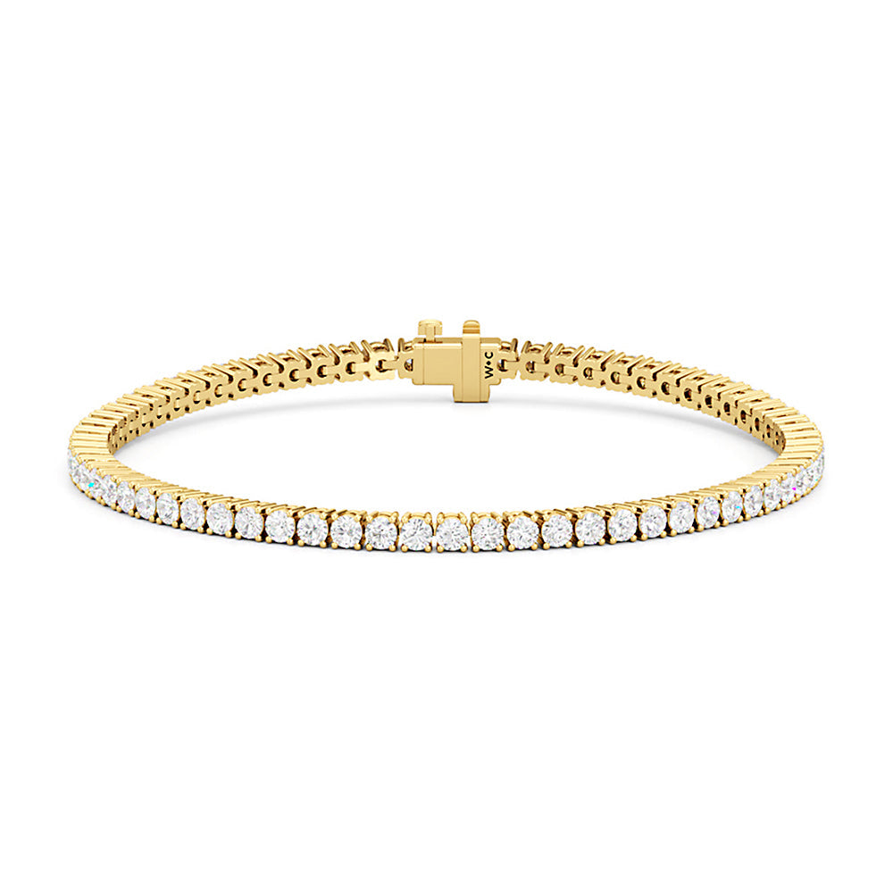 Four Prong Lab Diamond Tennis Bracelet with 3 Cut Diamond in 14KT Yellow Gold view 1
