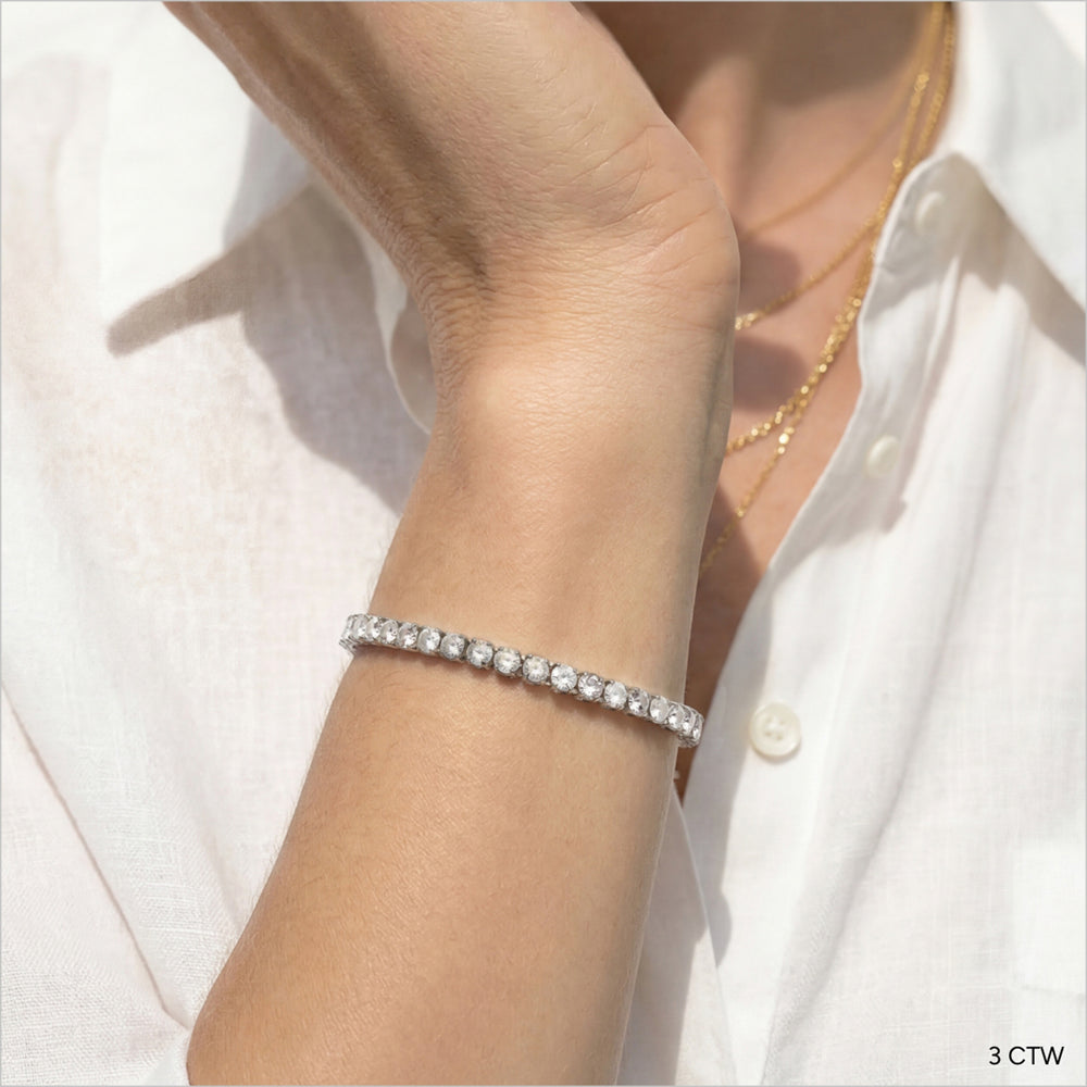 Four Prong Lab Diamond Tennis Bracelet with 3 Cut Diamond in 14KT White Gold view 3
