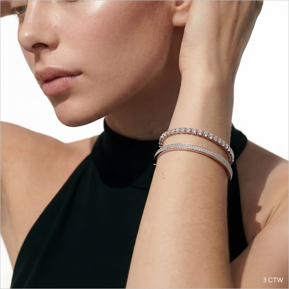 Four Prong Lab Diamond Tennis Bracelet with 3 Cut Diamond in 14KT White Gold view 4
