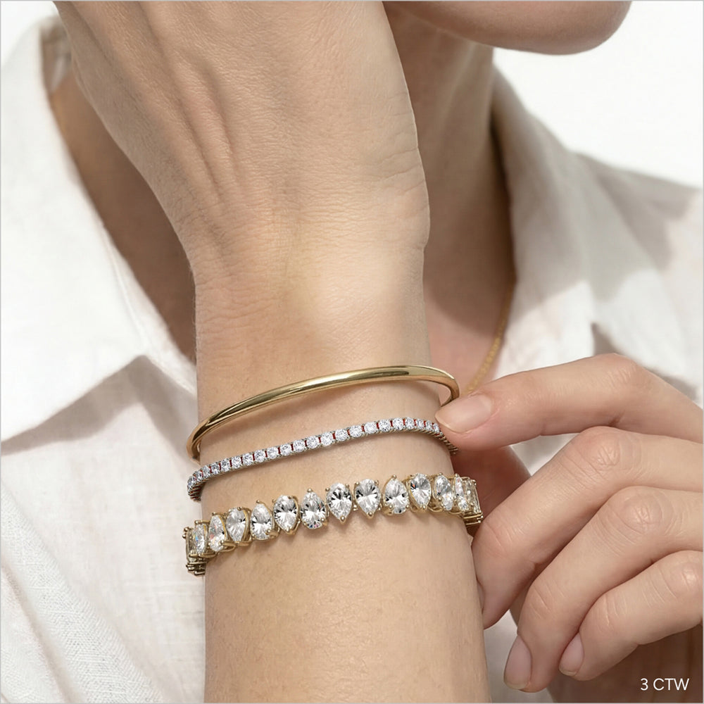 Four Prong Lab Diamond Tennis Bracelet with 3 Cut Diamond in 14KT Yellow Gold view 5
