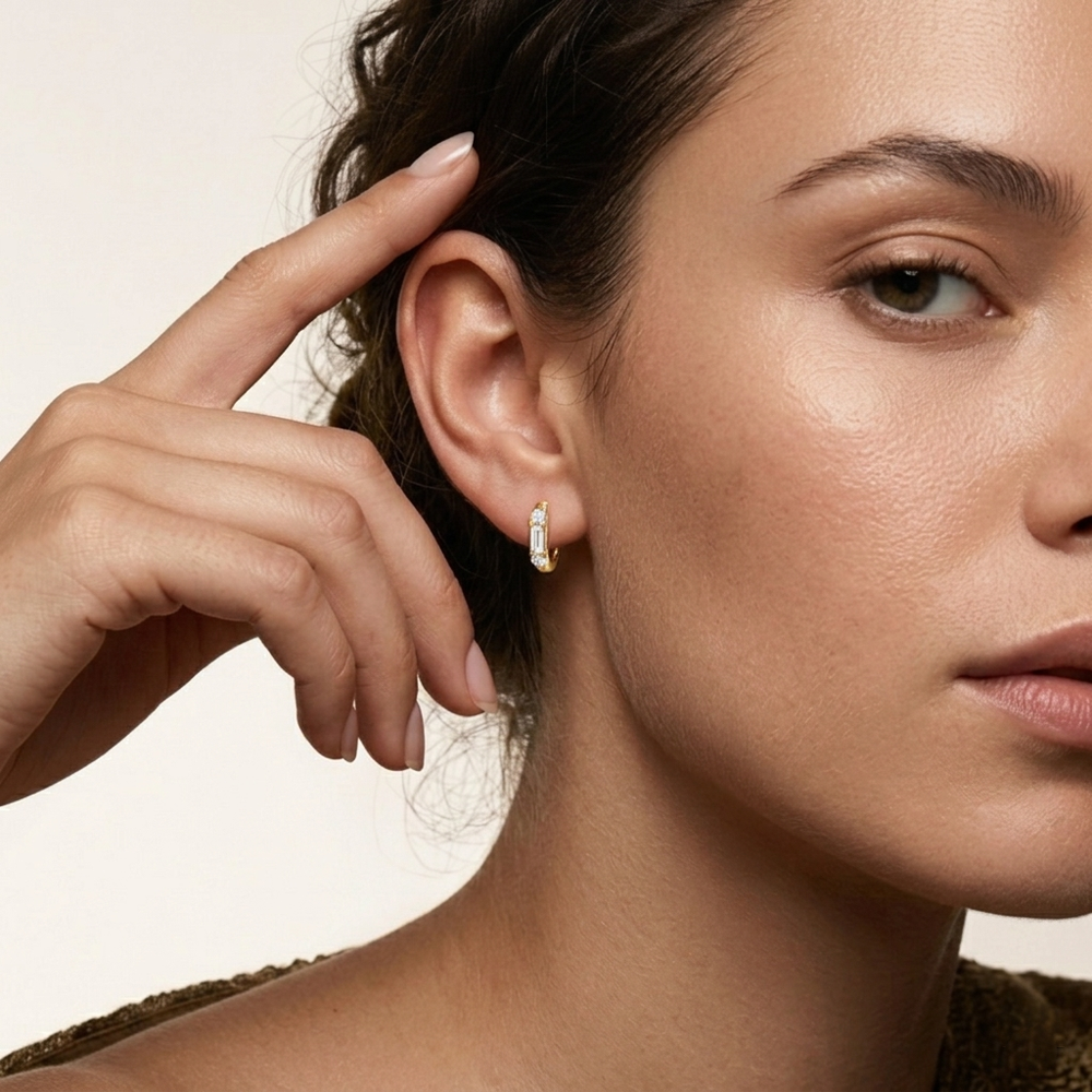 The Paige Hoops with 14KT White Gold / Lab / 3/8 Cut Diamond in 14KT White Gold / Lab / 3/8 view 3
