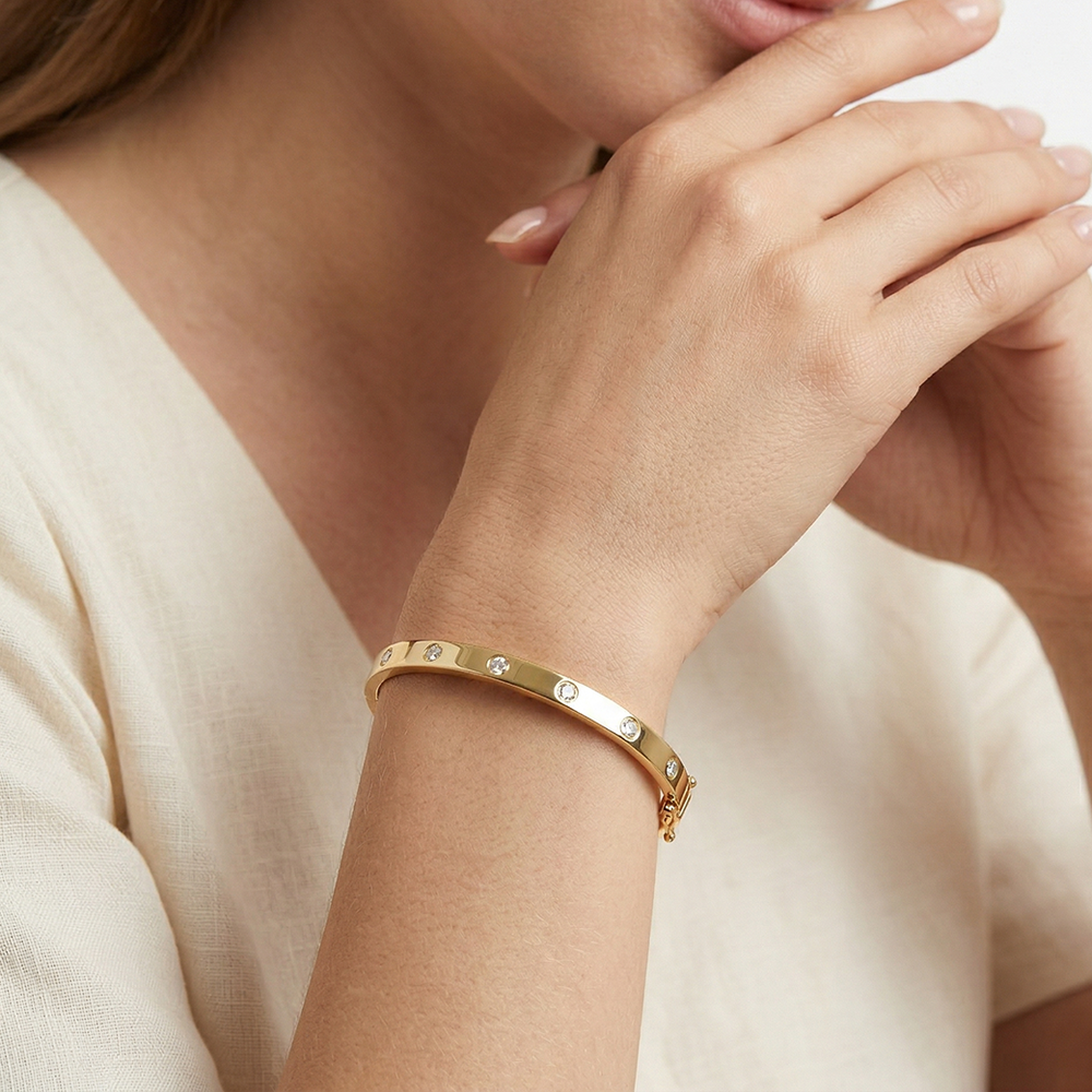 The Kate Station Bangle with Lab Cut Diamond in 14KT Yellow Gold view 3
