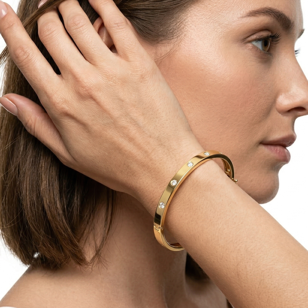 The Kate Station Bangle with Lab Cut Diamond in 14KT Yellow Gold view 2
