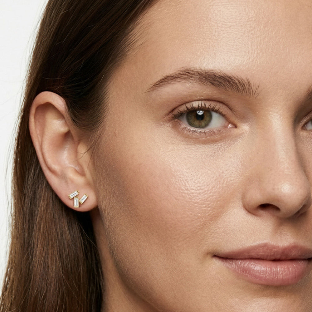The Aria Baguette Studs with 14KT Yellow Gold / Lab / 5/8 Cut Diamond in 14KT Yellow Gold / Lab / 5/8 view 4
