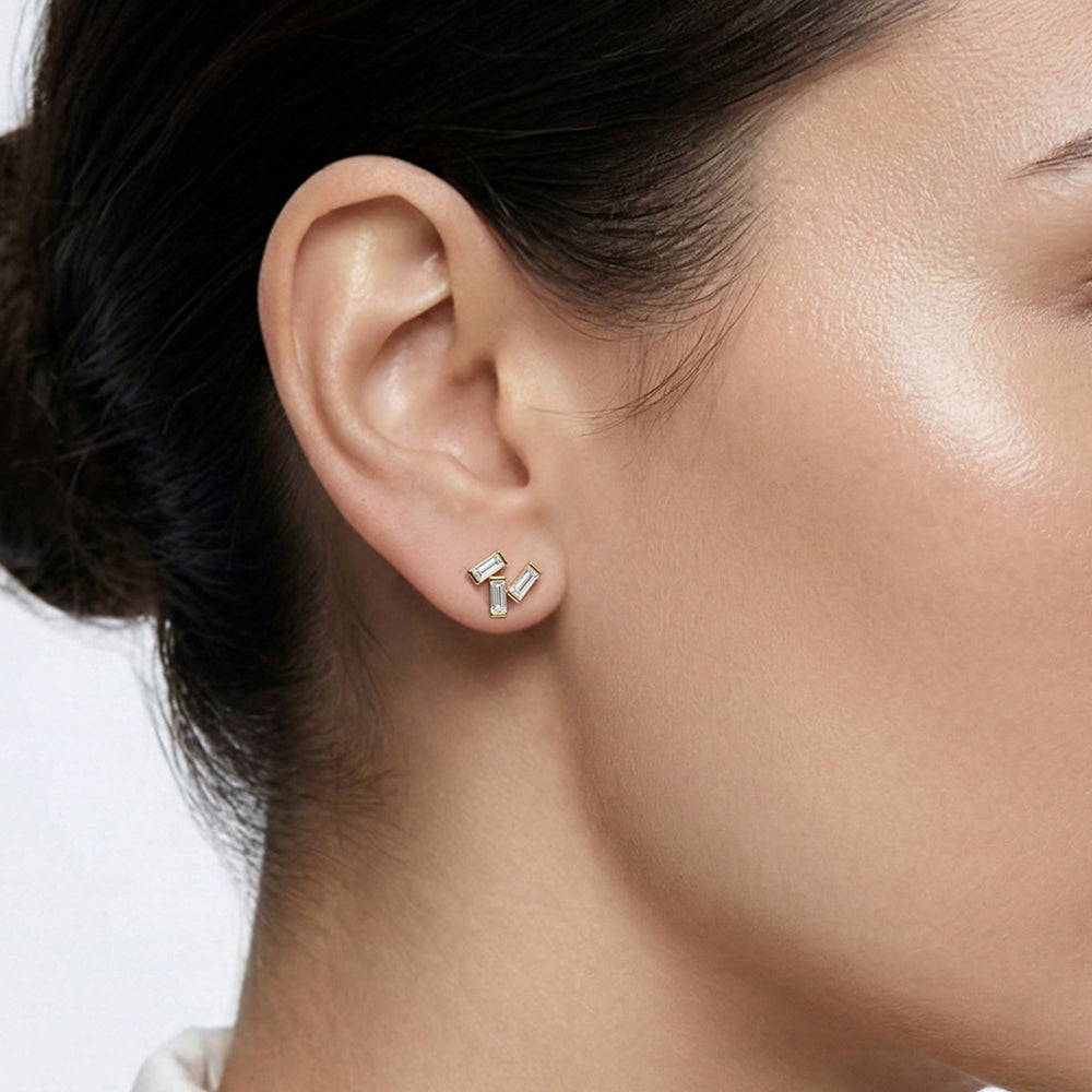 The Aria Baguette Studs with 14KT White Gold / Lab / 5/8 Cut Diamond in 14KT White Gold / Lab / 5/8 view 3
