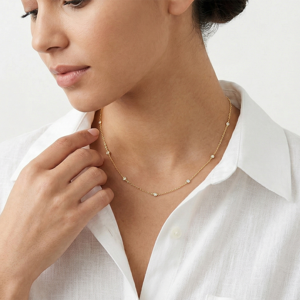 The Eliza Station Necklace with 14KT Yellow Gold / Lab / 1/6 Cut Diamond in 14KT Yellow Gold / Lab / 1/6 view 3
