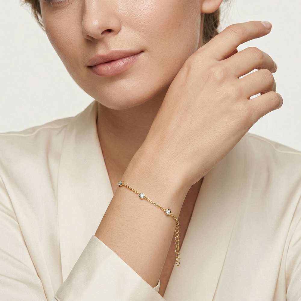 The Alexandra Station Bracelet with Lab Cut Diamond in 14KT Yellow Gold view 3
