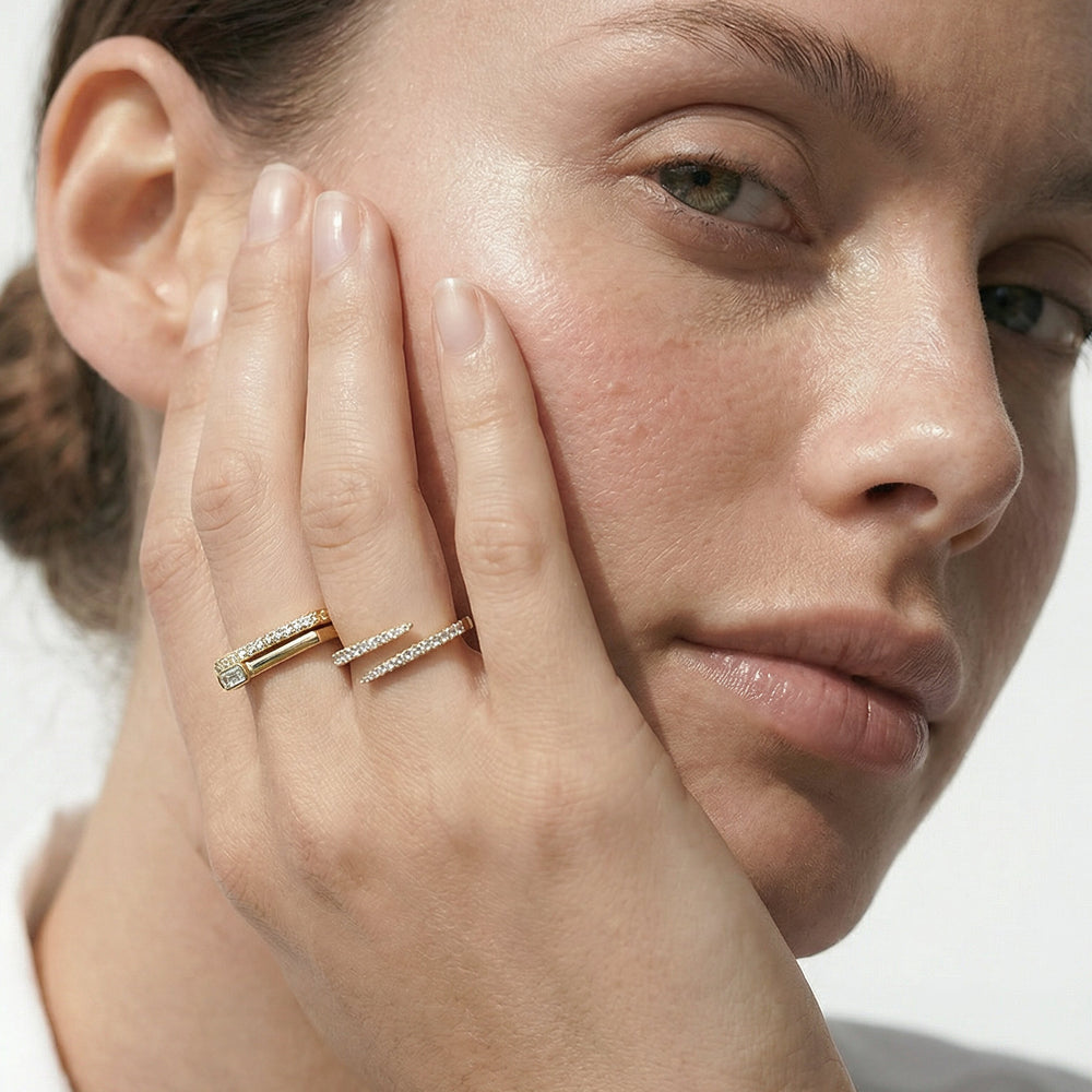 The Abigail Cross Over Ring with 14KT Yellow Gold / 1/4 / 7 Cut Diamond in 14KT Yellow Gold / 1/4 / 7 view 3
