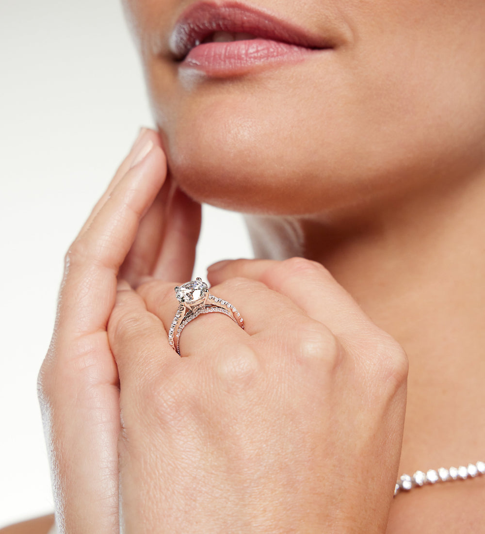 Model Wearing The Morgan Ring (E+ VVS+) with Lab Grown Diamond view