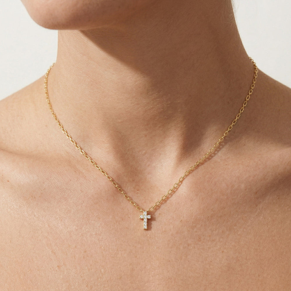The Elizabeth Cross Necklace with 18K Yellow Gold Vermeil / Lab Cut Diamond in 14KT 18K Yellow Gold Vermeil / Lab view 2
