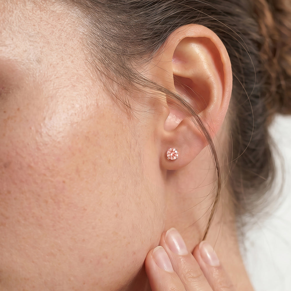 Pink Diamond Studs with 14KT Rose Gold / 1 Cut Diamond in 14KT Rose Gold / 1 view 2
