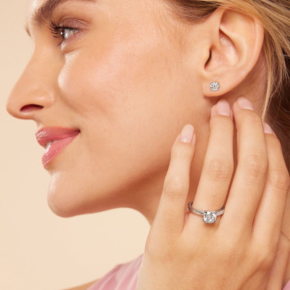 Hidden Halo Round Solitaire Stud Earrings with 14KT White Gold / Lab / 4 1/5 Cut Diamond in 14KT White Gold / Lab / 4 1/5 view 2

