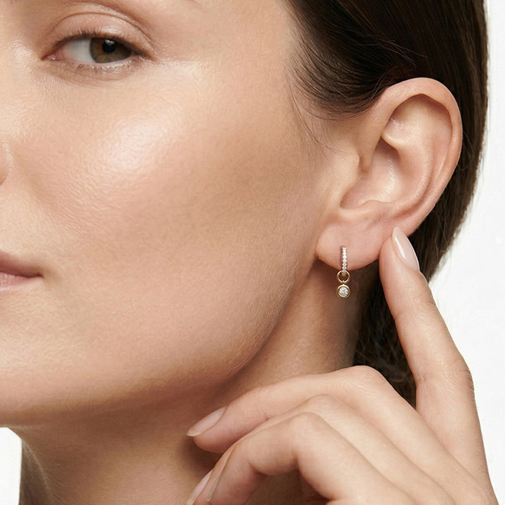 The Leni Drop Huggies with 18K Yellow Gold Vermeil / Lab / 1/4 Cut Diamond in 14KT 18K Yellow Gold Vermeil / Lab / 1/4 view 3
