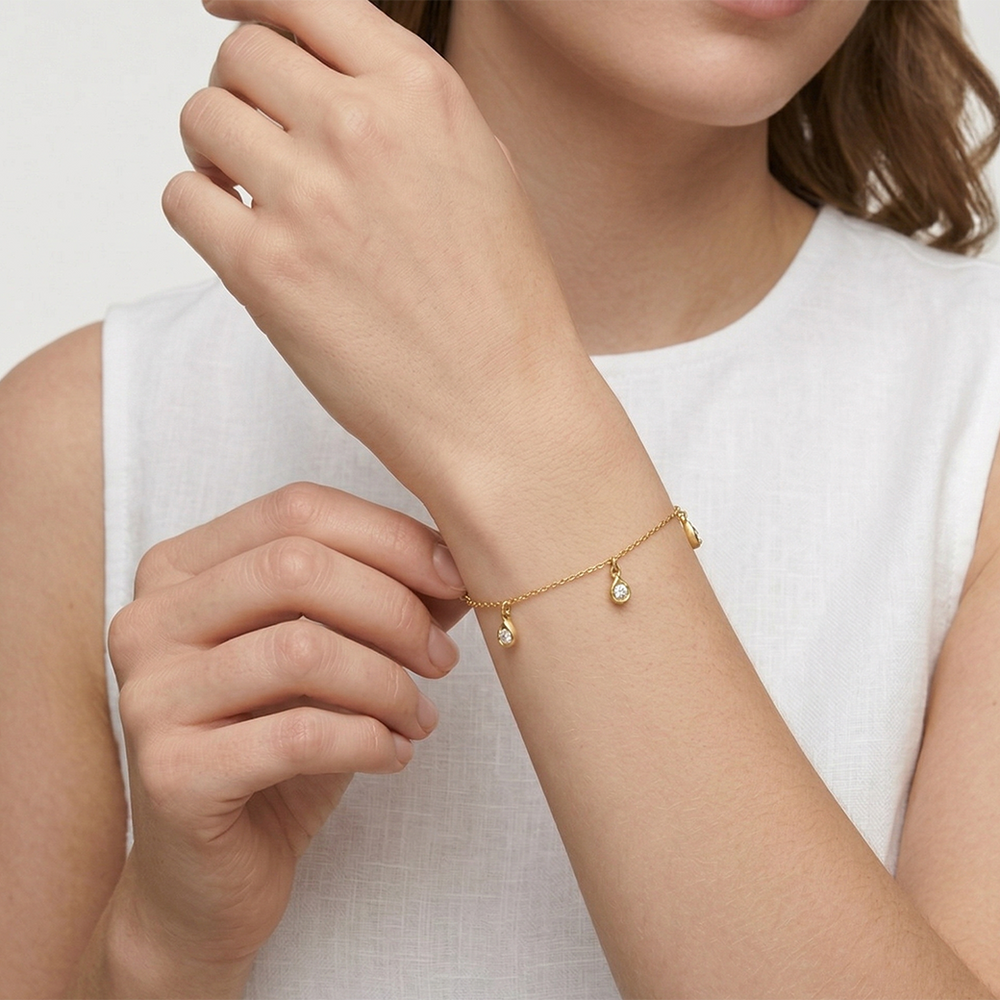 The Kaia Drop Bracelet with Lab Cut Diamond in 14KT Yellow Gold view 2
