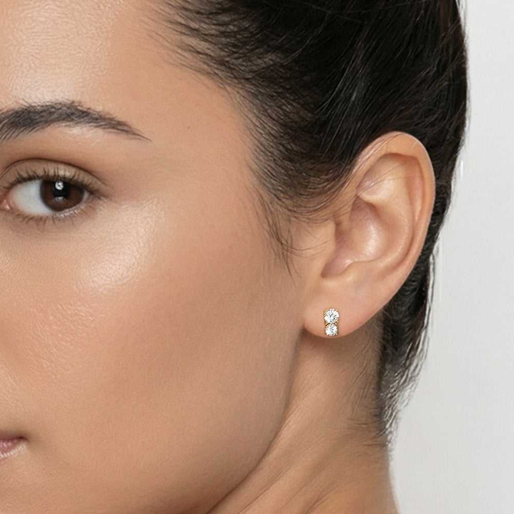 The Tessa Duo Studs with 14KT White Gold / Lab / 1 Cut Diamond in 14KT White Gold / Lab / 1 view 2
