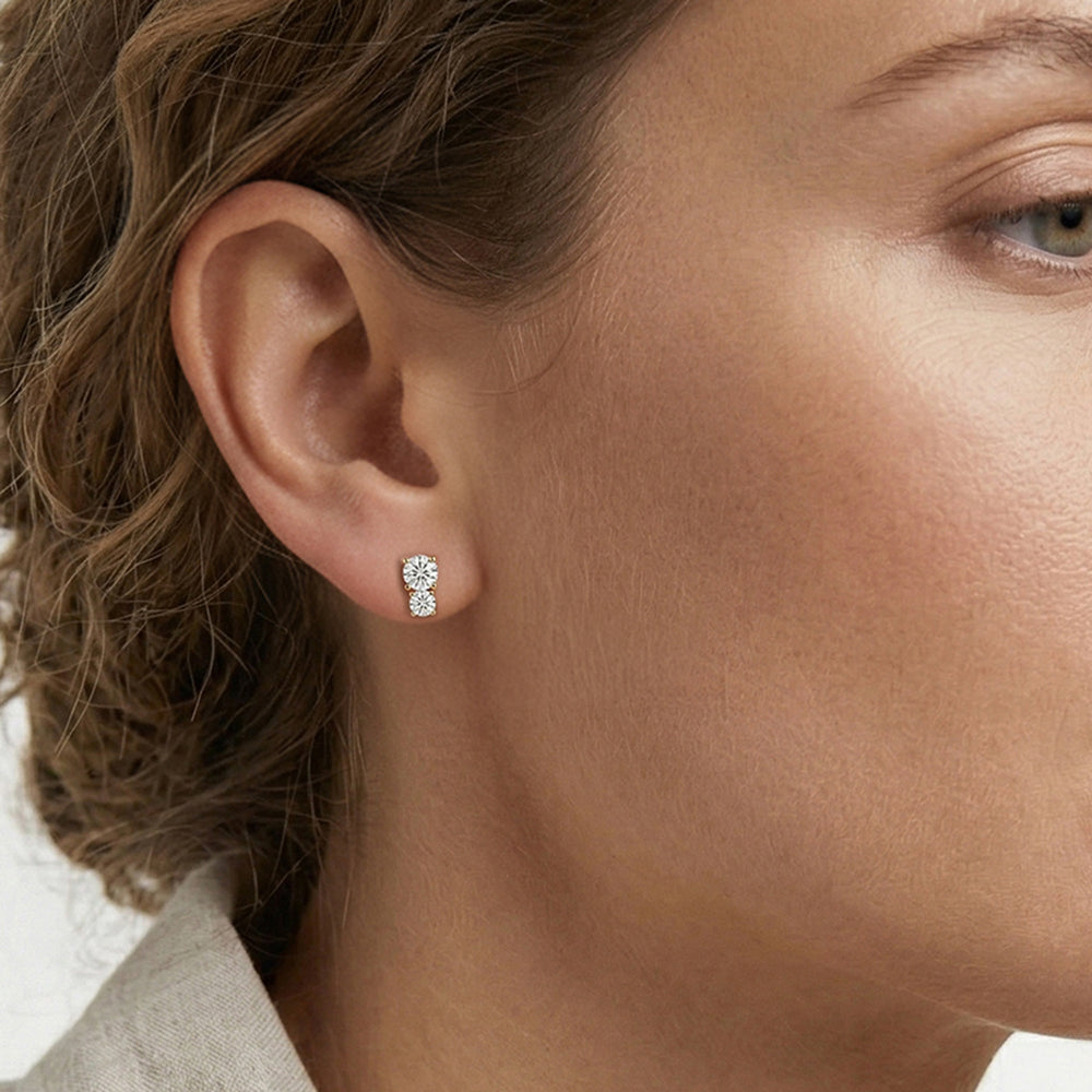 The Tessa Duo Studs with 14KT White Gold / Lab / 1 Cut Diamond in 14KT White Gold / Lab / 1 view 3
