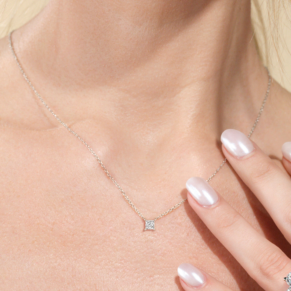 4 Prong Basket Princess Lab Created Diamond Solitaire Necklace with 14KT White Gold / Lab / 1 1/2 Cut Diamond in 14KT White Gold / Lab / 1 1/2 view 2
