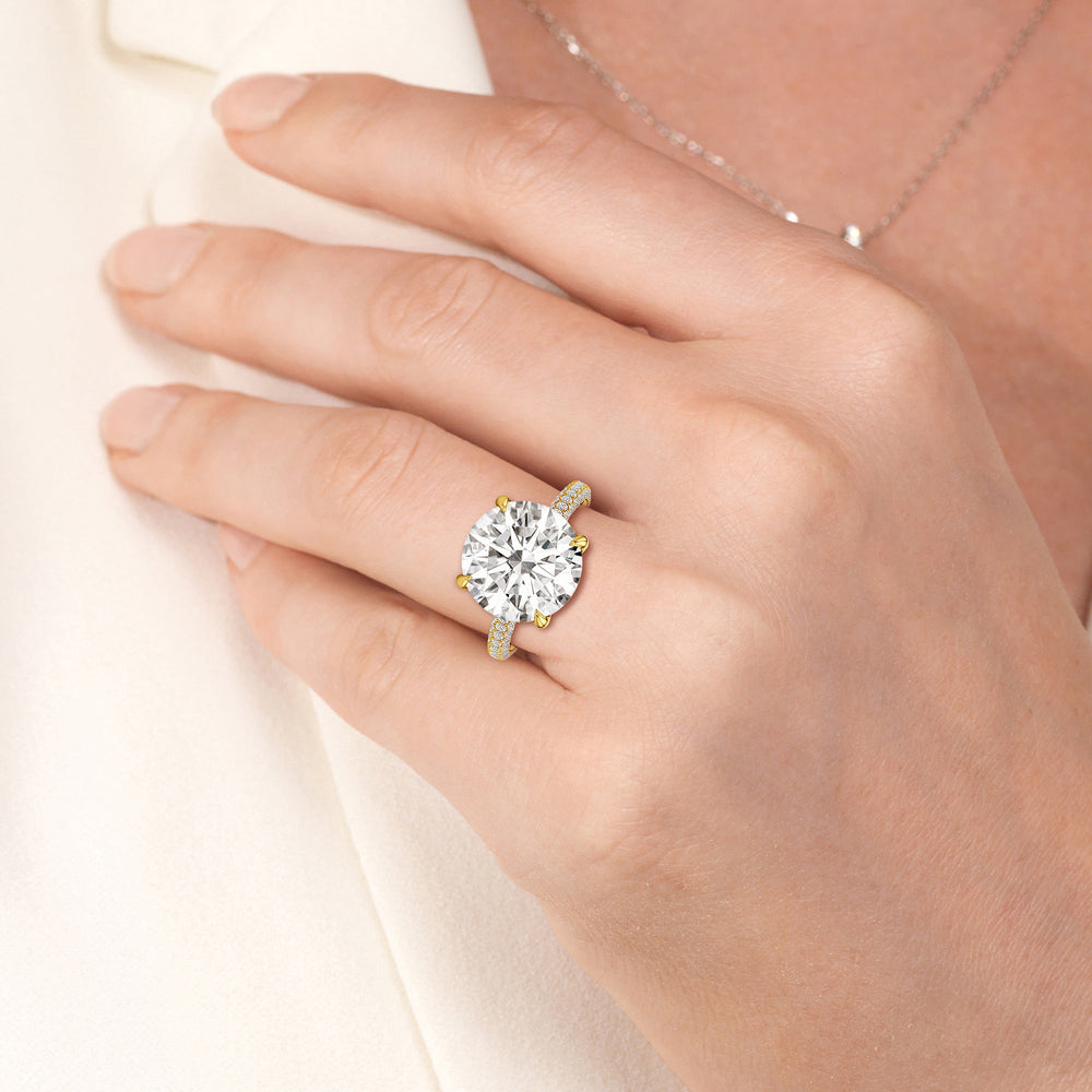 Model Wearing The Atrium Domed Pave Engagmeent Ring view