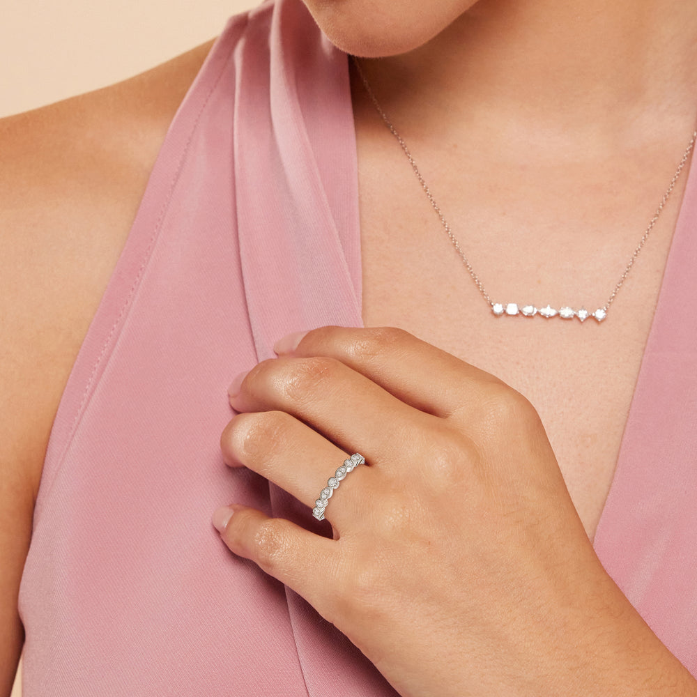 Model Wearing Vintage Milgrain Diamond Wedding Band view