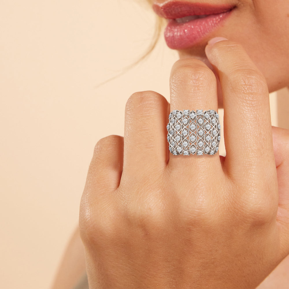 Model Wearing Statement Diamond Broad Ring view