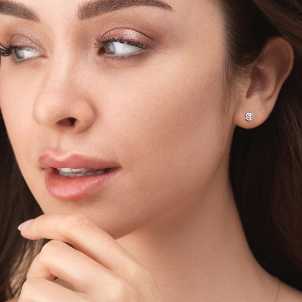 Classic Round Brilliant Cut Diamond Three Prong Martini Stud Earrings (F/G VS+) with 14KT Yellow Gold / Lab / 2 Cut Diamond in 14KT Yellow Gold / Lab / 2 view 2
