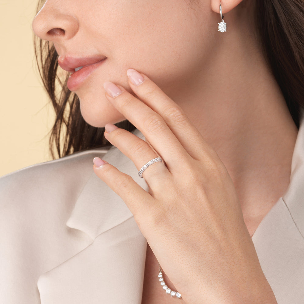 Model Wearing Baguette Bar Set Slim Diamond Fashion Ring view