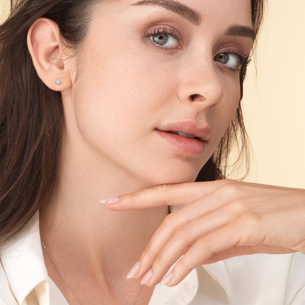Classic Round Brilliant Cut Diamond Three Prong Martini Stud Earrings (F/G VS+) with 14KT Yellow Gold / Lab / 1 Cut Diamond in 14KT Yellow Gold / Lab / 1 view 3
