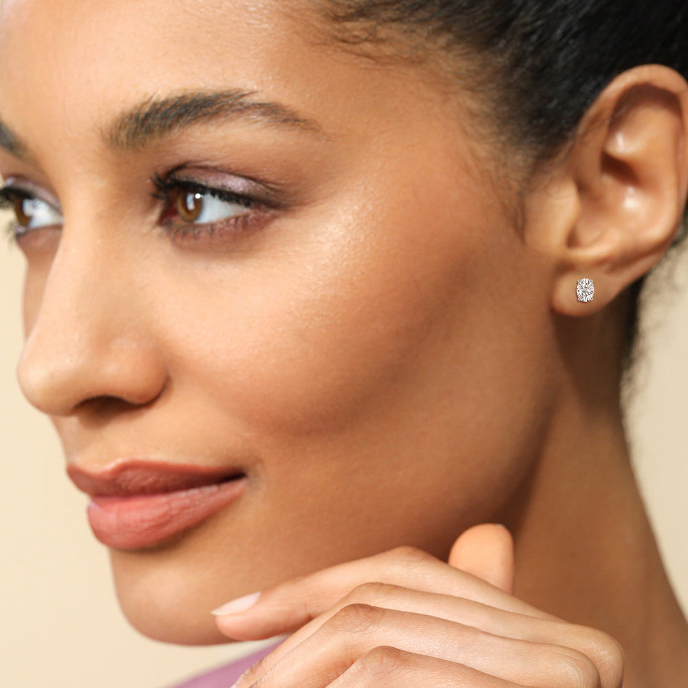 Classic Oval Diamond Stud Earrings (F/G VS+) with 14KT White Gold / Lab / 1 Cut Diamond in 14KT White Gold / Lab / 1 view 3
