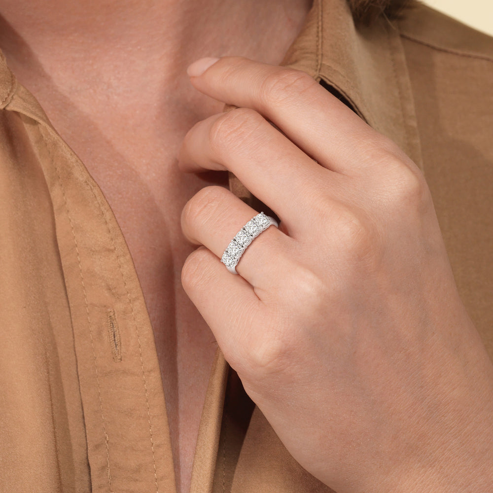 Five Stone Cushion Diamond Anniversary Ring with 18KT Yellow Gold / Lab / 2 Cut Diamond in 14KT Yellow Gold / Lab / 2 view 2
