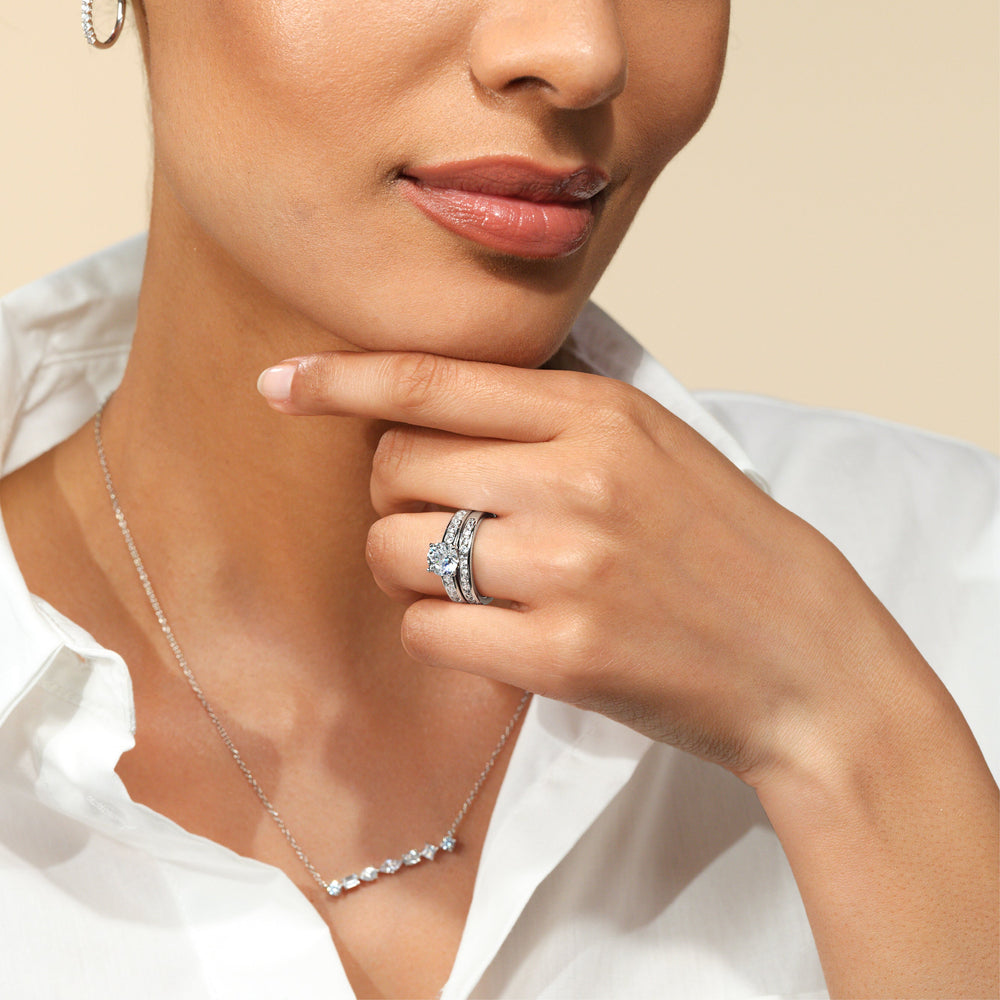 Model Wearing Six Prong Channel Set Ring view