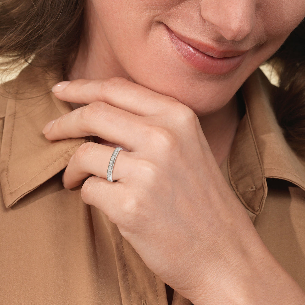Model Wearing Tapered Cathedral Diamond Wedding Band view