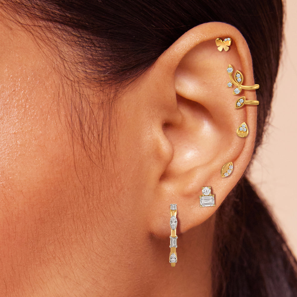 Duet Emerald Earrings with 14KT Rose Gold / Lab / 1/2 Cut Diamond in 14KT Rose Gold / Lab / 1/2 view 3
